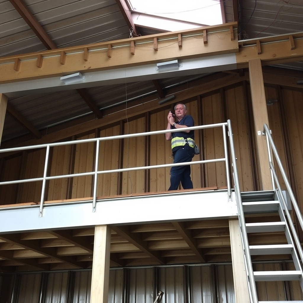 Mezzanine et plancher en cours de pose (illustration)